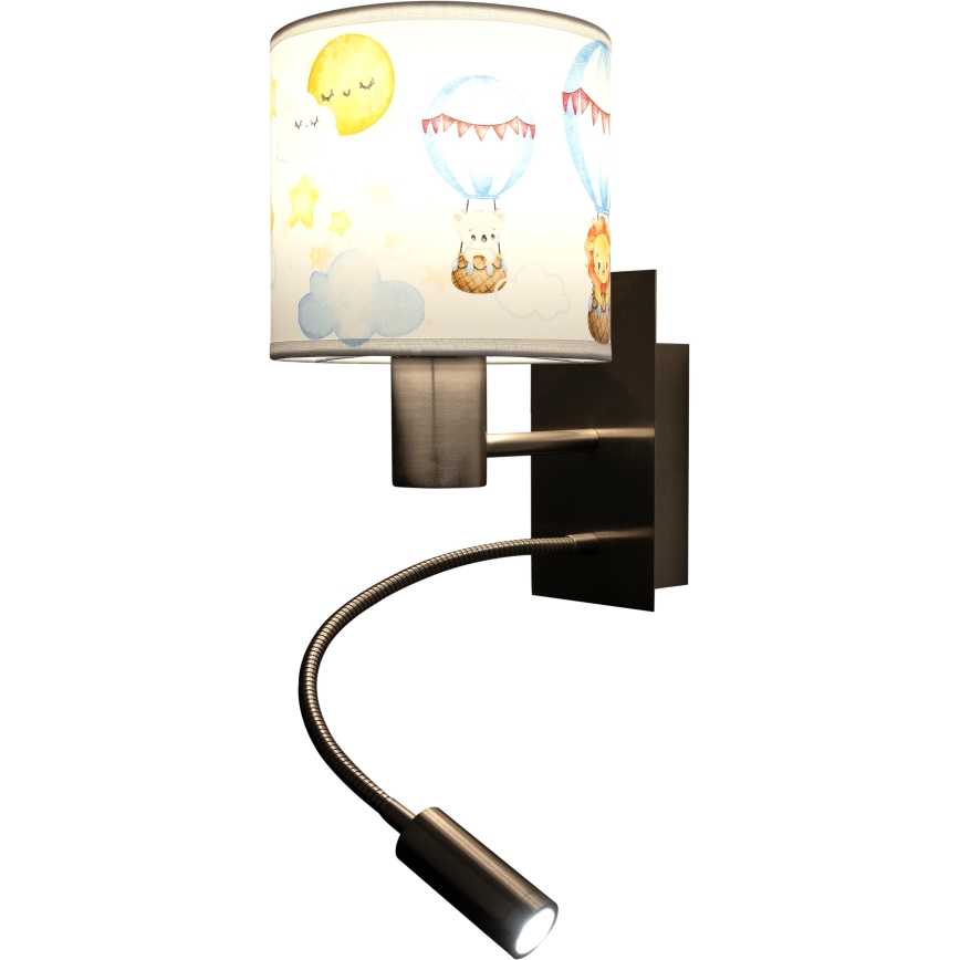 Brilagi - LED dziecięca elastyczna lampa ścienna BOBO 1xE27/25W/230V + LED/3W matowy chrom/biały/zwierzątka