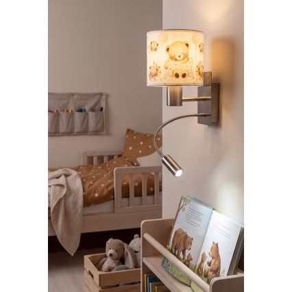 Brilagi - LED Dziecięca elastyczna lampa ścienna BOBO 1xE27/25W/230V + LED/3W matowy chrom/biały/misie