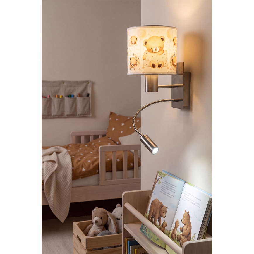 Brilagi - LED Dziecięca elastyczna lampa ścienna BOBO 1xE27/25W/230V + LED/3W matowy chrom/biały/misie