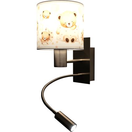 Brilagi - LED Dziecięca elastyczna lampa ścienna BOBO 1xE27/25W/230V + LED/3W matowy chrom/biały/misie