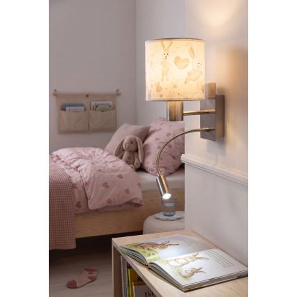 Brilagi - LED Dziecięca giętna lampa ścienna BOBO 1xE27/25W/230V + LED/3W matowy chrom/biały/króliczki