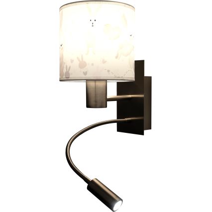 Brilagi - LED Dziecięca giętna lampa ścienna BOBO 1xE27/25W/230V + LED/3W matowy chrom/biały/króliczki