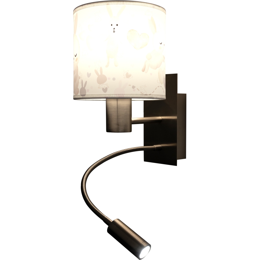 Brilagi - LED Dziecięca giętna lampa ścienna BOBO 1xE27/25W/230V + LED/3W matowy chrom/biały/króliczki