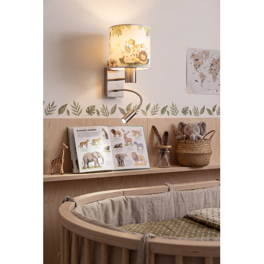 Brilagi - LED dziecięcy giętki kinkiet BOBO 1xE27/25W/230V + LED/3W matowy chrom/biały/zielony/dżungla