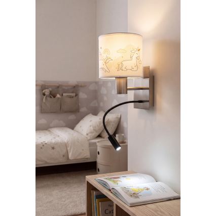 Brilagi - LED dziecięca giętna lampa ścienna BOBO 1xE27/25W/230V + LED/3W matowy chrom/biały/jednorożce