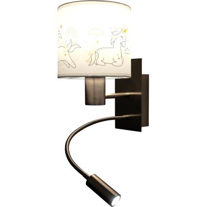 Brilagi - LED dziecięca giętna lampa ścienna BOBO 1xE27/25W/230V + LED/3W matowy chrom/biały/jednorożce