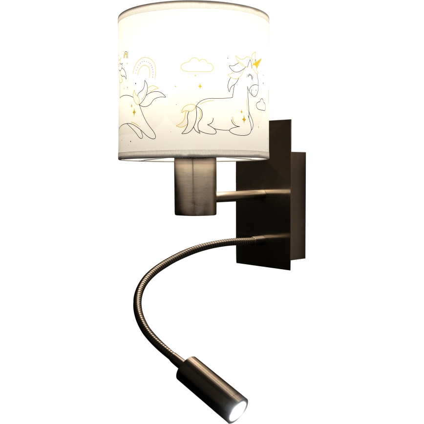 Brilagi - LED dziecięca giętna lampa ścienna BOBO 1xE27/25W/230V + LED/3W matowy chrom/biały/jednorożce