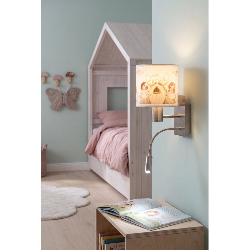 Brilagi - LED kinkiet dziecięcy giętki BOBO 1xE27/25W/230V + LED/3W matowy chrom/biały/różowy/wróżki