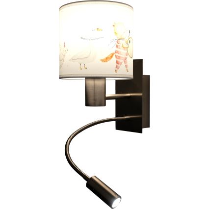 Brilagi - Elastyczna dziecięca lampa ścienna LED BOBO 1xE27/25W/230V + LED/3W matowy chrom/biały/zwierzątka