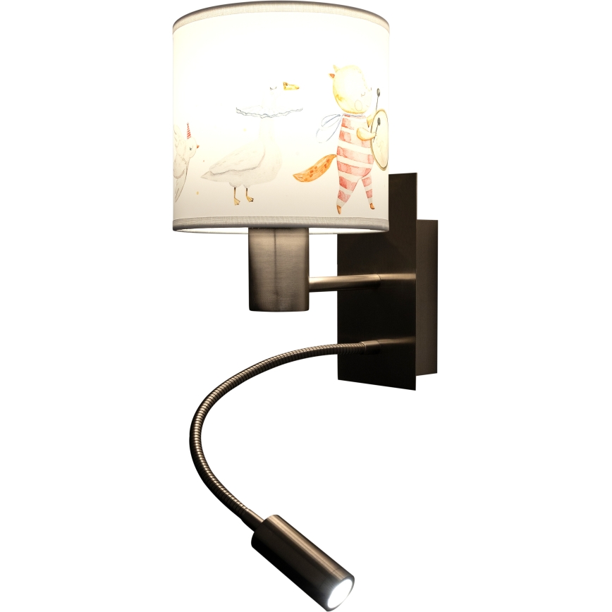 Brilagi - Elastyczna dziecięca lampa ścienna LED BOBO 1xE27/25W/230V + LED/3W matowy chrom/biały/zwierzątka