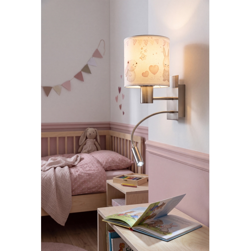Brilagi - LED Dziecięca elastyczna lampa ścienna BOBO 1xE27/25W/230V + LED/3W matowy chrom/kremowa/króliczki