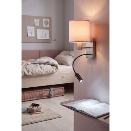 Brilagi - LED giętki kinkiet BOBO 1xE27/25W/230V + LED/3W matowy chrom/różowy