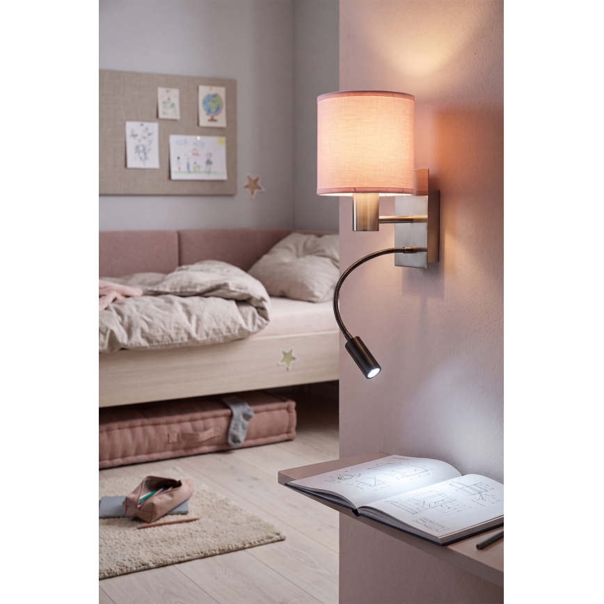 Brilagi - LED giętki kinkiet BOBO 1xE27/25W/230V + LED/3W matowy chrom/różowy
