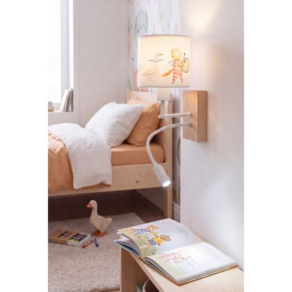 Brilagi - LED Dziecięca giętna lampa ścienna BOBO WOOD 1xE27/25W/230V + LED/3W dąb/biały/zwierzątka