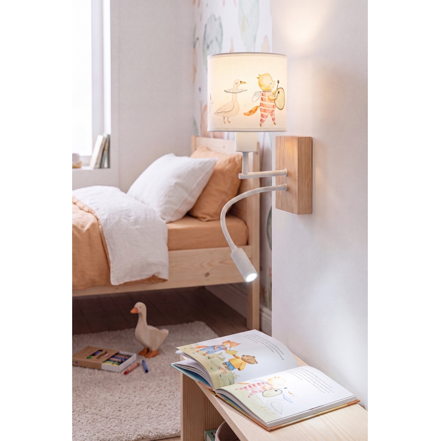Brilagi - LED Dziecięca giętna lampa ścienna BOBO WOOD 1xE27/25W/230V + LED/3W dąb/biały/zwierzątka