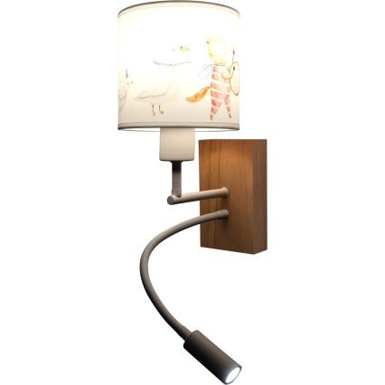 Brilagi - LED Dziecięca giętna lampa ścienna BOBO WOOD 1xE27/25W/230V + LED/3W dąb/biały/zwierzątka
