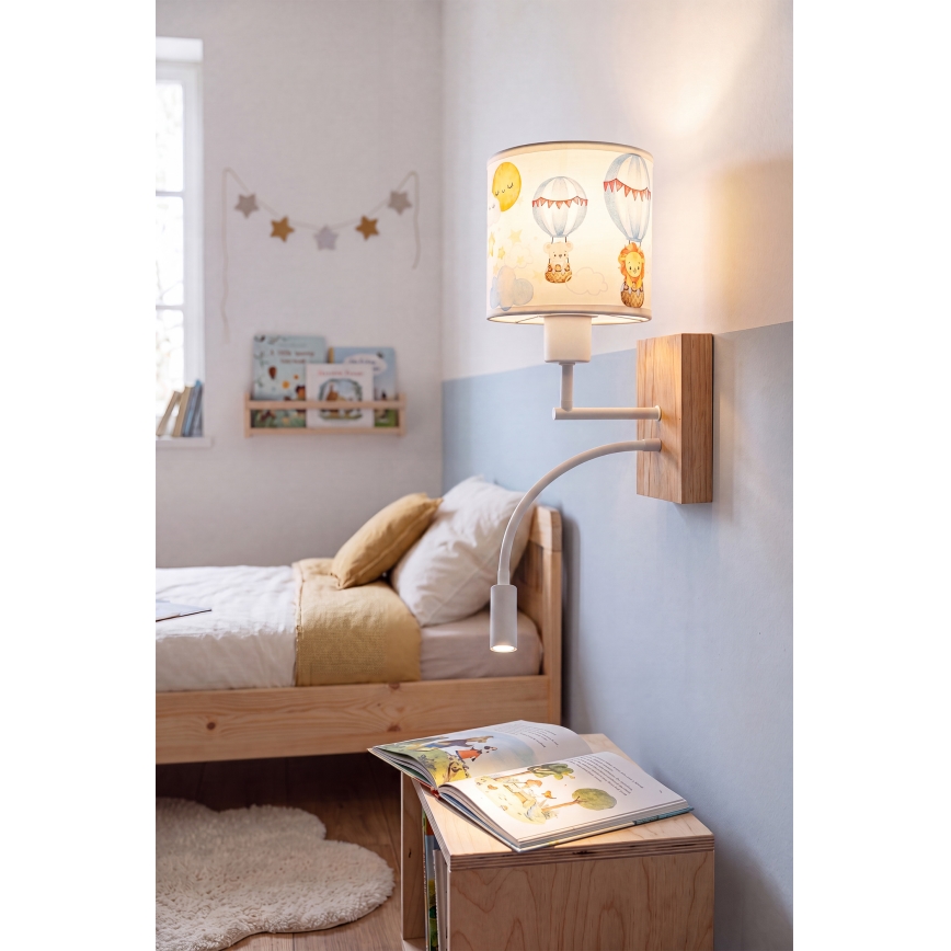 Brilagi - LED dziecięca elastyczna lampa ścienna BOBO WOOD 1xE27/25W/230V + LED/3W dąb/biały/zwierzątka