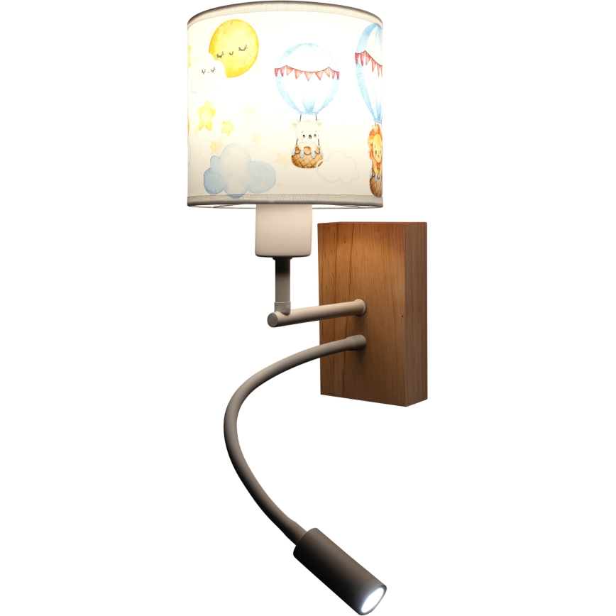 Brilagi - LED dziecięca elastyczna lampa ścienna BOBO WOOD 1xE27/25W/230V + LED/3W dąb/biały/zwierzątka
