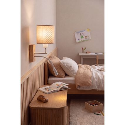 Brilagi - LED Dziecięca giętna lampa ścienna BOBO WOOD 1xE27/25W/230V + LED/3W dąb/biały/beżowy/w kropki