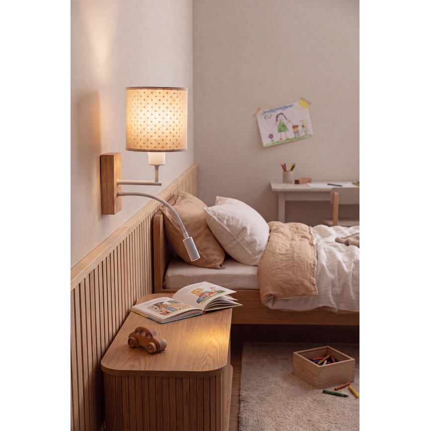 Brilagi - LED Dziecięca giętna lampa ścienna BOBO WOOD 1xE27/25W/230V + LED/3W dąb/biały/beżowy/w kropki