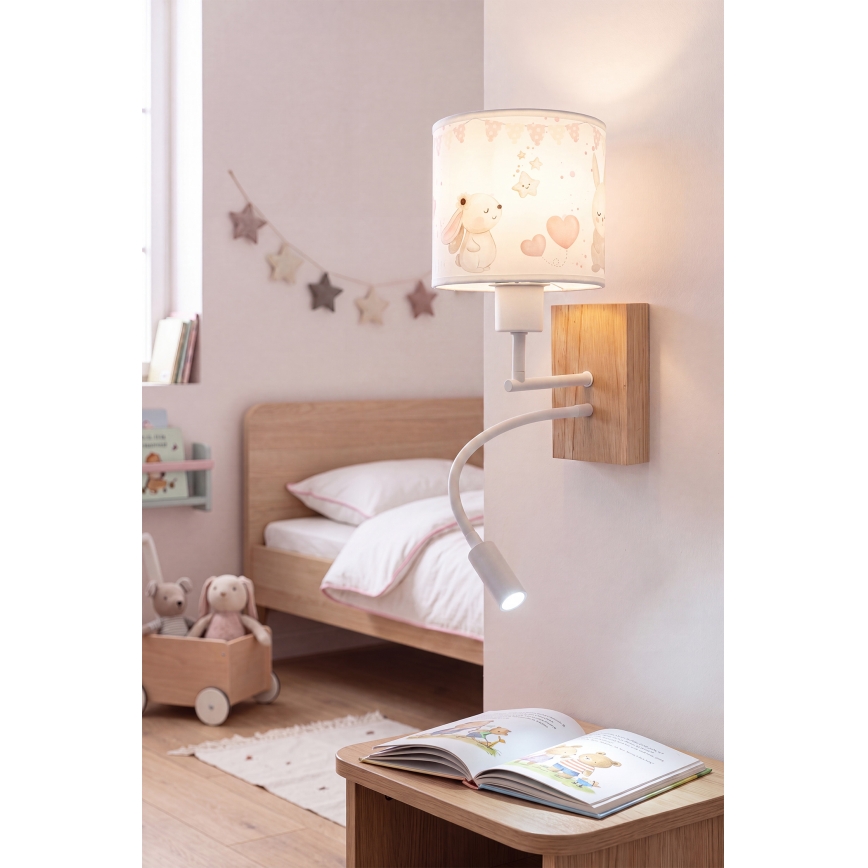 Brilagi - LED Dziecięca giętna lampa ścienna BOBO WOOD 1xE27/25W/230V + LED/3W dąb/biały/kremowy/króliczki
