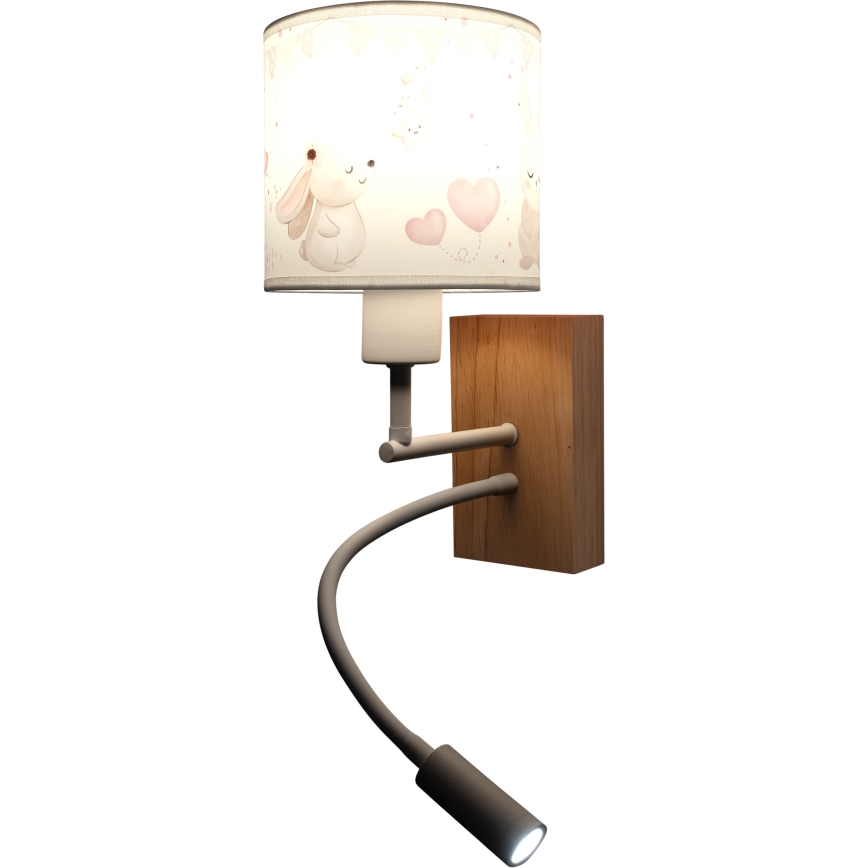 Brilagi - LED Dziecięca giętna lampa ścienna BOBO WOOD 1xE27/25W/230V + LED/3W dąb/biały/kremowy/króliczki
