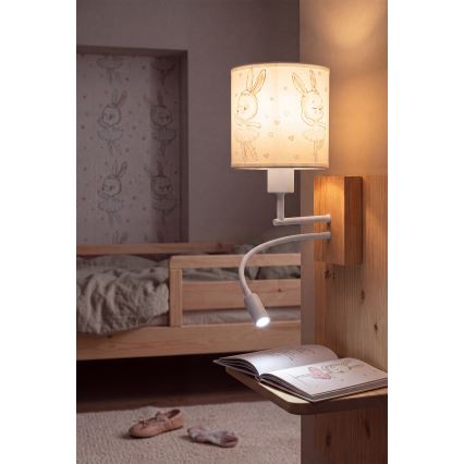 Brilagi - LED Dziecięca giętka lampa ścienna BOBO WOOD 1xE27/25W/230V + LED/3W dąb/biały/króliczki
