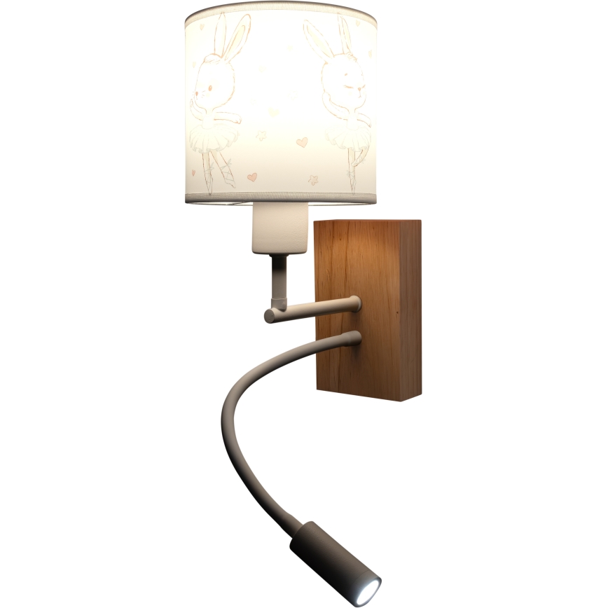 Brilagi - LED Dziecięca giętka lampa ścienna BOBO WOOD 1xE27/25W/230V + LED/3W dąb/biały/króliczki