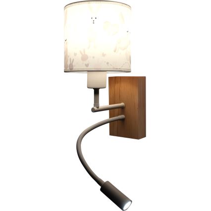 Brilagi - giętki kinkiet ścienny LED dla dzieci BOBO WOOD 1xE27/25W/230V + LED/3W dąb/biały/króliczki