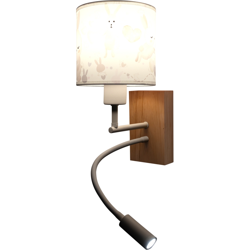 Brilagi - giętki kinkiet ścienny LED dla dzieci BOBO WOOD 1xE27/25W/230V + LED/3W dąb/biały/króliczki
