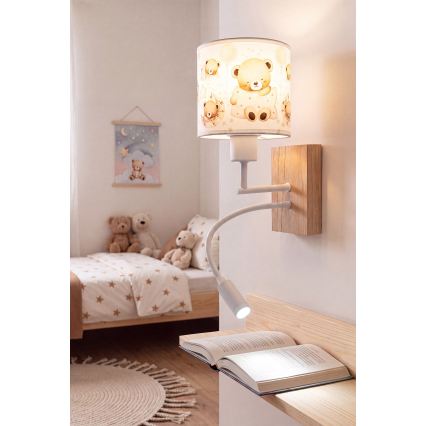 Brilagi - Regulowana lampa ścienna LED dla dzieci BOBO WOOD 1xE27/25W/230V + LED/3W dąb/biały/misie