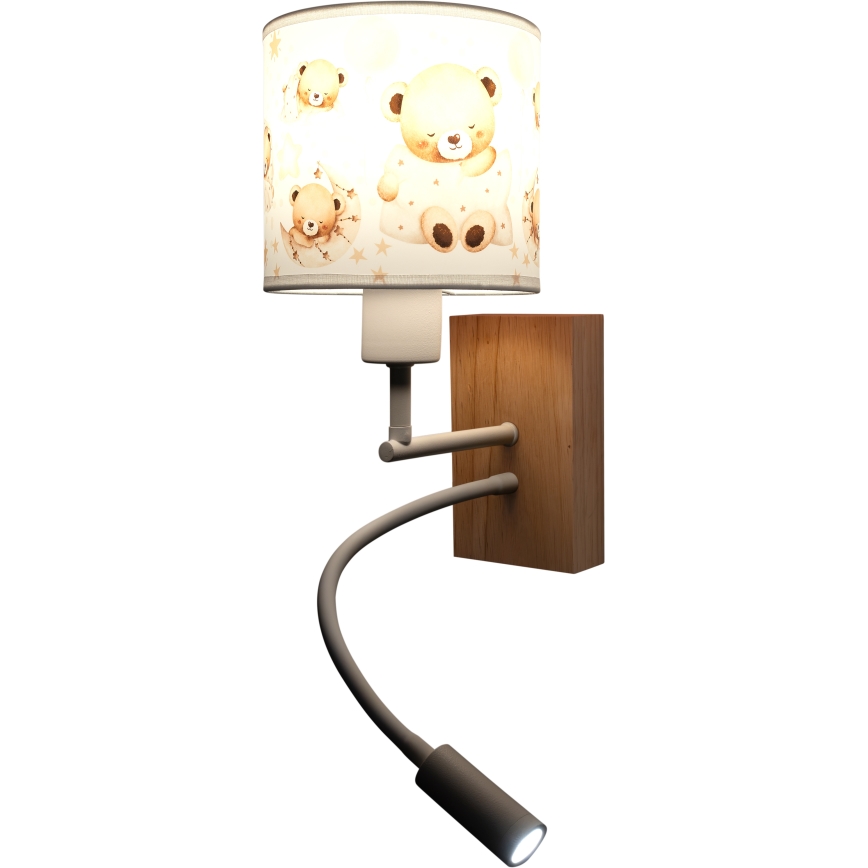 Brilagi - Regulowana lampa ścienna LED dla dzieci BOBO WOOD 1xE27/25W/230V + LED/3W dąb/biały/misie