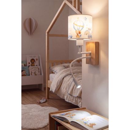 Brilagi - LED dziecięca giętna lampa ścienna BOBO WOOD 1xE27/25W/230V + LED/3W dąb/biały/niebieski/misie