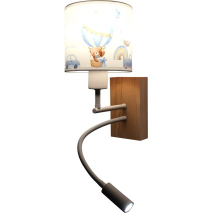 Brilagi - LED dziecięca giętna lampa ścienna BOBO WOOD 1xE27/25W/230V + LED/3W dąb/biały/niebieski/misie