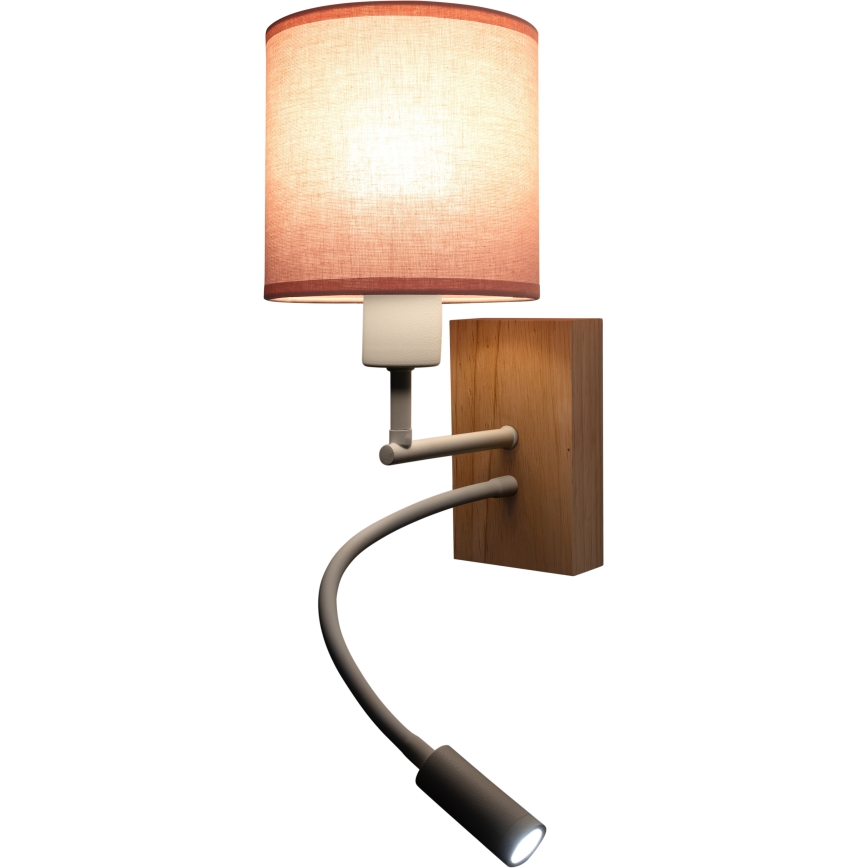 Brilagi - regulowana lampa ścienna LED BOBO WOOD 1xE27/25W/230V + wbudowana dioda LED 3W dąb/biały/różowy