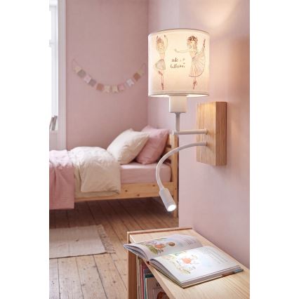 Brilagi - LED Dziecięca regulowana lampa ścienna BOBO WOOD 1xE27/25W/230V + LED/3W dąb/biały/różowy/baletki