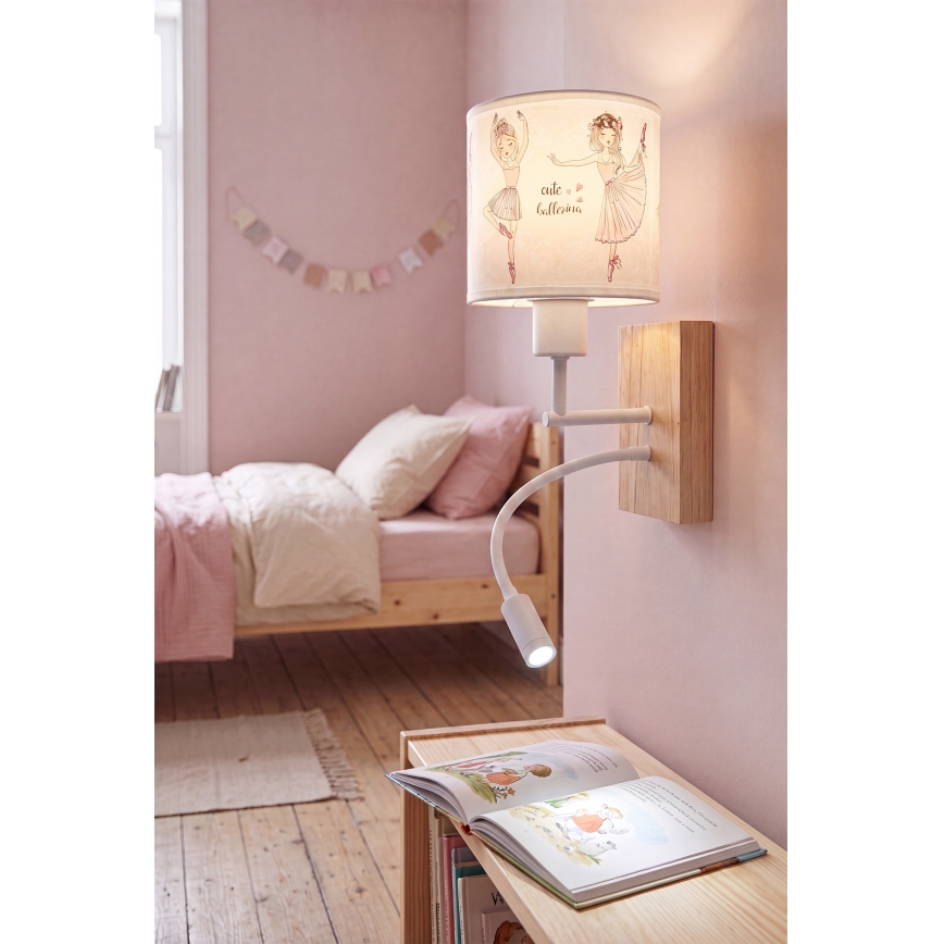 Brilagi - LED Dziecięca regulowana lampa ścienna BOBO WOOD 1xE27/25W/230V + LED/3W dąb/biały/różowy/baletki