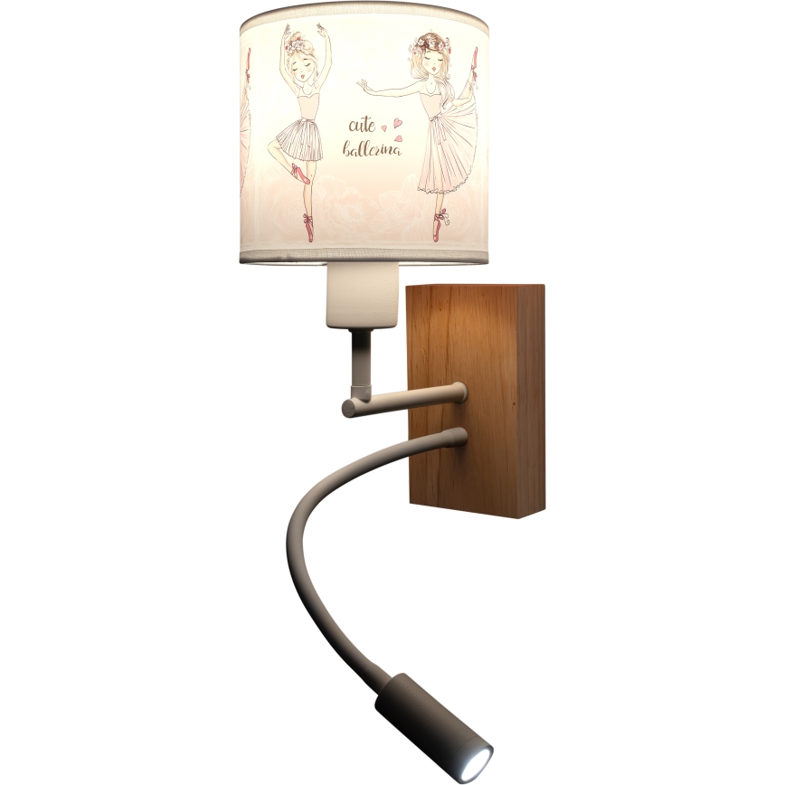 Brilagi - LED Dziecięca regulowana lampa ścienna BOBO WOOD 1xE27/25W/230V + LED/3W dąb/biały/różowy/baletki