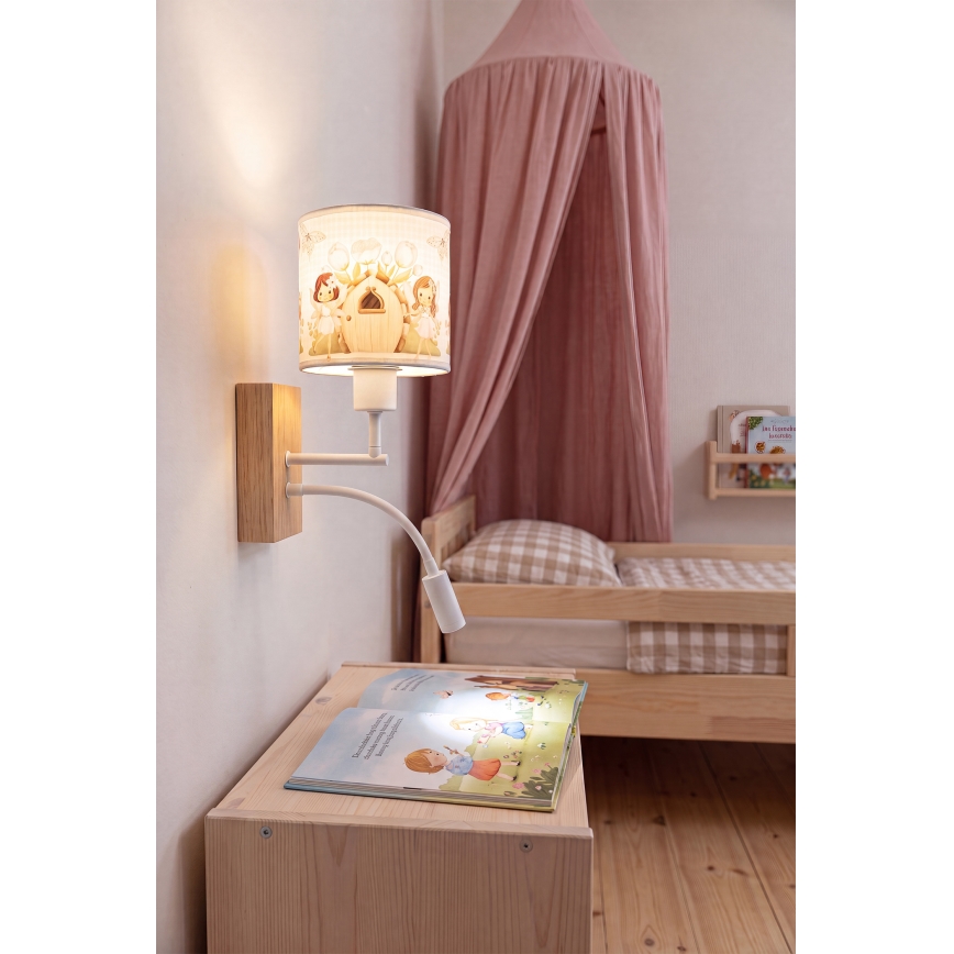 Brilagi - LED Dziecięca elastyczna lampa ścienna BOBO WOOD 1xE27/25W/230V + LED/3W dąb/biały/różowy/wróżki
