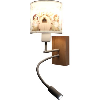 Brilagi - LED Dziecięca elastyczna lampa ścienna BOBO WOOD 1xE27/25W/230V + LED/3W dąb/biały/różowy/wróżki