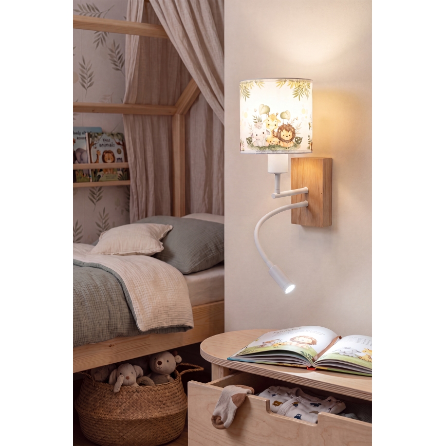 Brilagi - LED dziecięcy giętki kinkiet BOBO WOOD 1xE27/25W/230V + LED/3W dąb/biały/zielony/dżungla