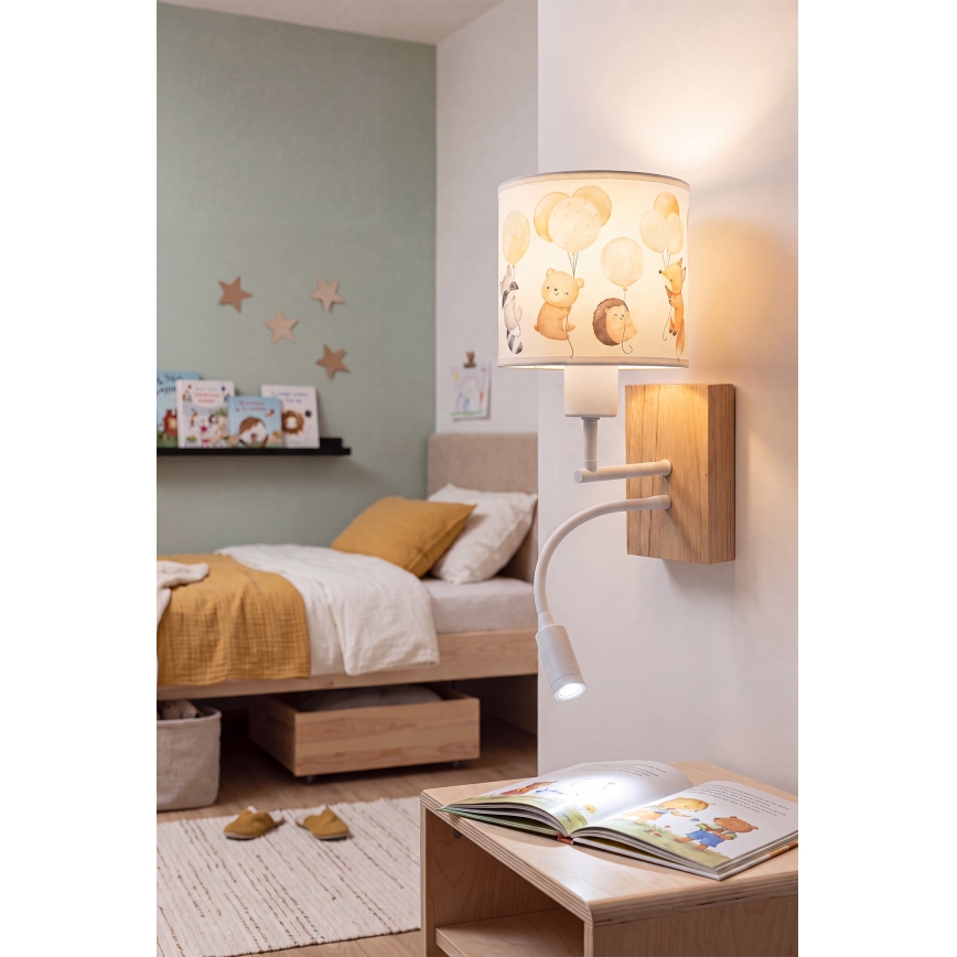 Brilagi - LED giętki kinkiet dziecięcy BOBO WOOD 1xE27/25W/230V + LED/3W dąb/biały/zwierzątka