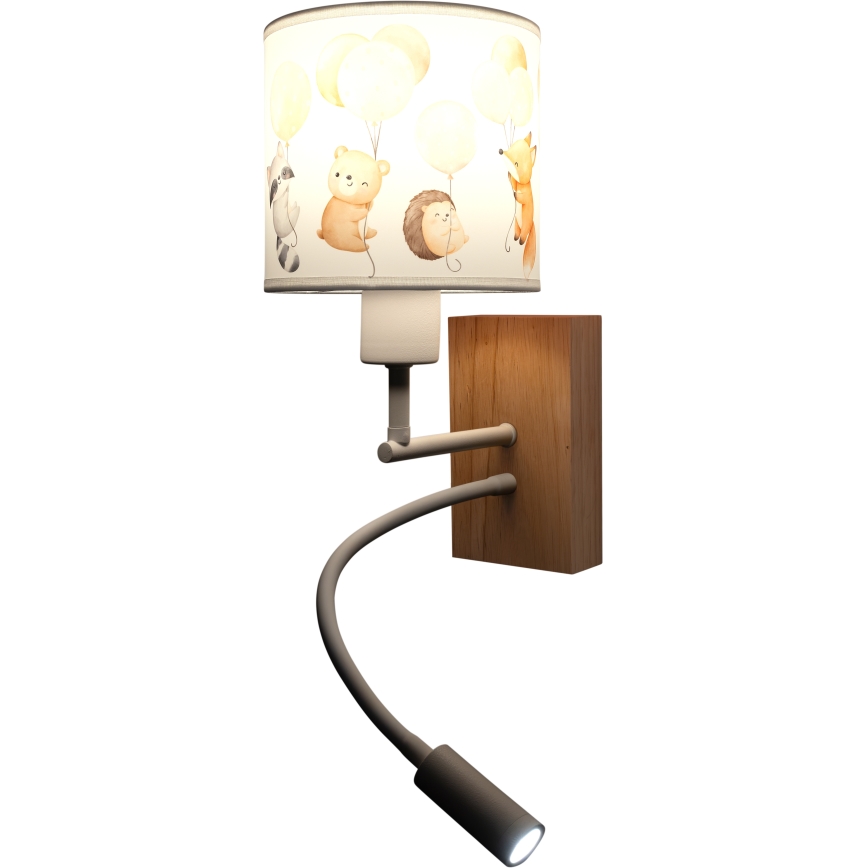 Brilagi - LED giętki kinkiet dziecięcy BOBO WOOD 1xE27/25W/230V + LED/3W dąb/biały/zwierzątka