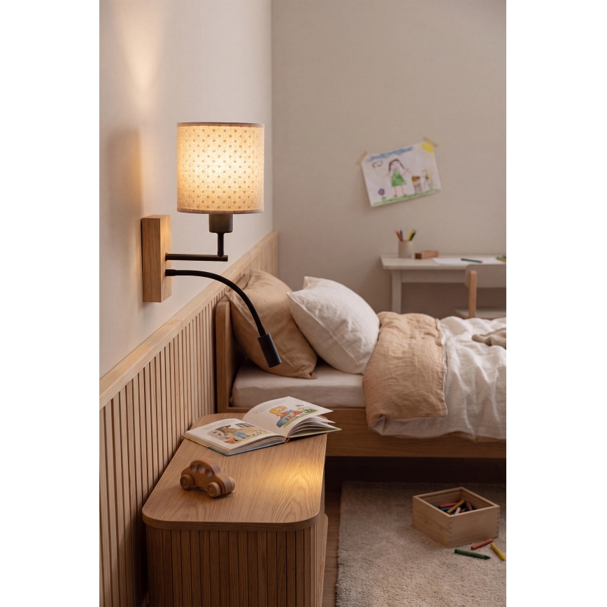 Brilagi - LED dziecięcy regulowany kinkiet BOBO WOOD 1xE27/25W/230V + LED/3W dąb/czarny/beżowy/w kropki