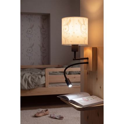 Brilagi - LED Dziecięca giętna lampa ścienna BOBO WOOD 1xE27/25W/230V + LED/3W dąb/czarny/biały/króliczki