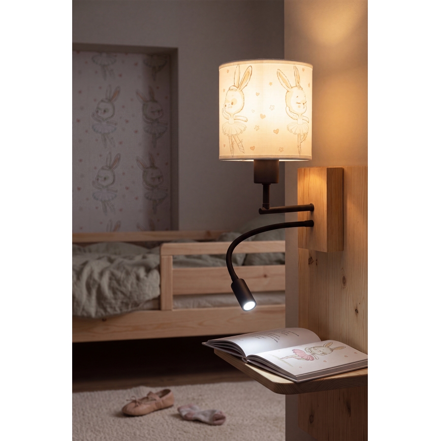 Brilagi - LED Dziecięca giętna lampa ścienna BOBO WOOD 1xE27/25W/230V + LED/3W dąb/czarny/biały/króliczki