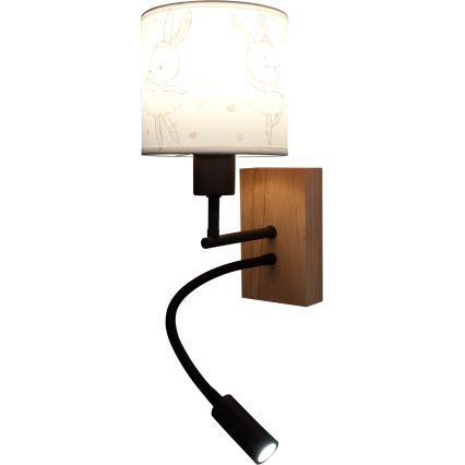 Brilagi - LED Dziecięca giętna lampa ścienna BOBO WOOD 1xE27/25W/230V + LED/3W dąb/czarny/biały/króliczki