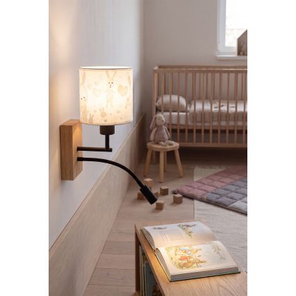 Brilagi - Dziecięca elastyczna lampa ścienna LED BOBO WOOD 1xE27/25W/230V + LED/3W dąb/czarny/biały/króliczki