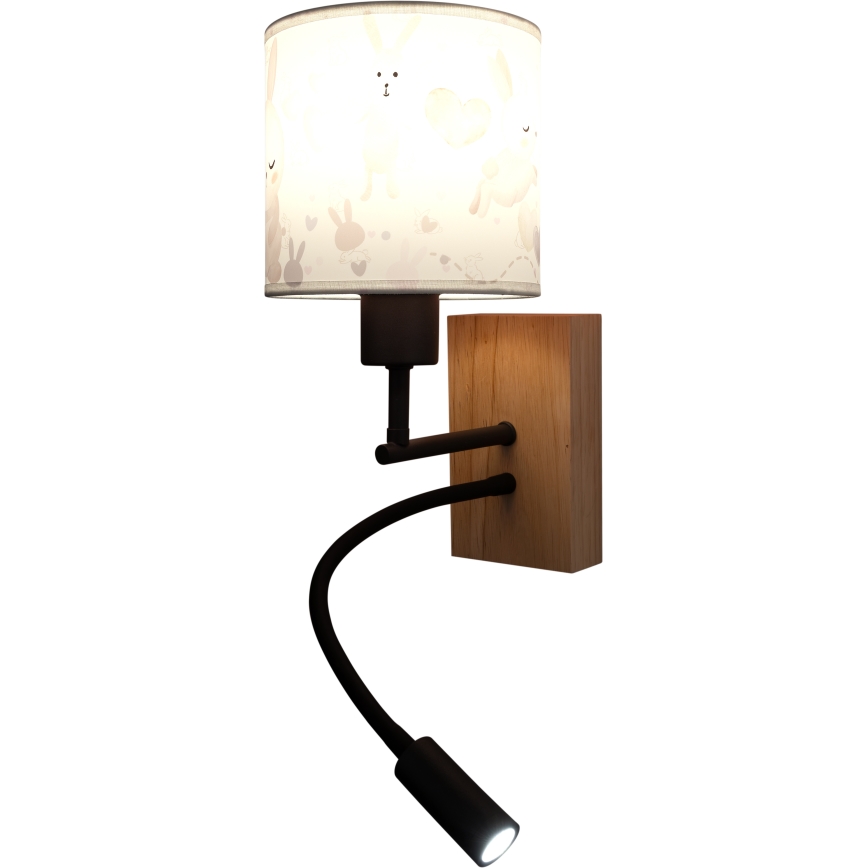Brilagi - Dziecięca elastyczna lampa ścienna LED BOBO WOOD 1xE27/25W/230V + LED/3W dąb/czarny/biały/króliczki