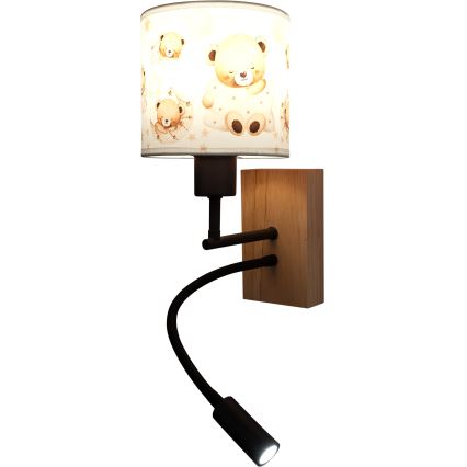 Brilagi - LED Dziecięca giętka lampa ścienna BOBO WOOD 1xE27/25W/230V + LED/3W dąb/czarny/biały/misie